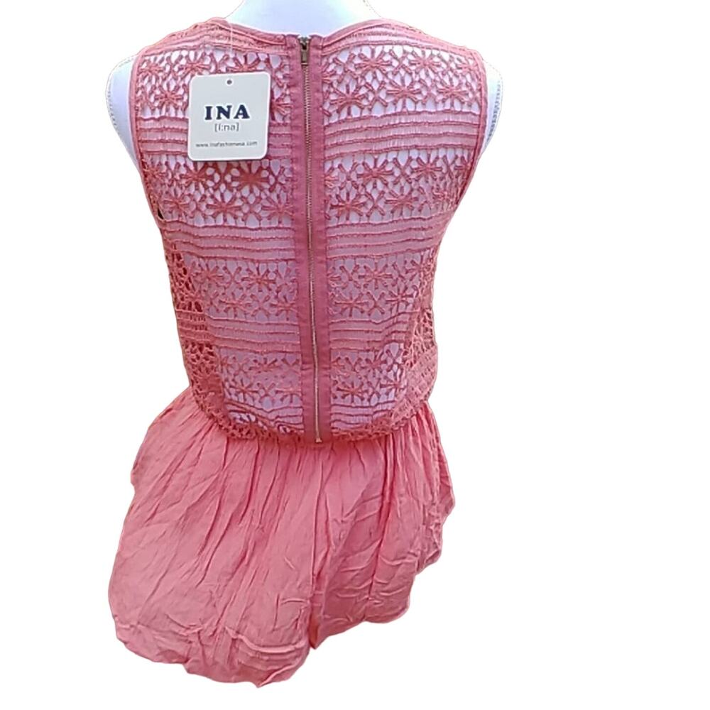 INA Sleeveless Zip Top Crochet Accent Back Medium NWT